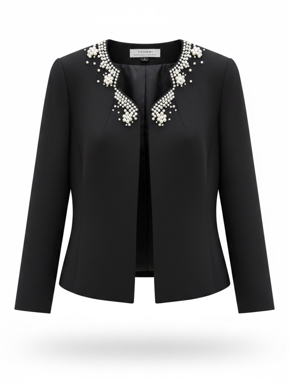 Tahari Arthur S. Levine blazer collarless open-front pearl neckline size 4